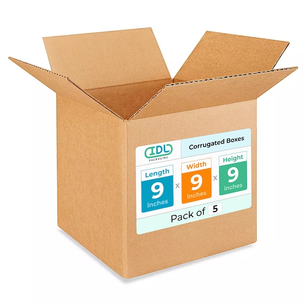 Idl Packaging 9 in x 9 in x 9 in Shipping Box, Kraft, Corrugate, Single Wall, 200#, 5 PK B-999-5 - main